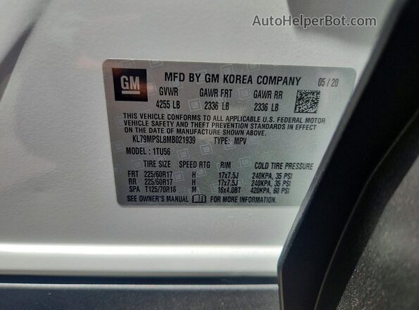 KL79MPSL8MB021939 2021 CHEVROLET TRAILBLAZER White VIN կոդի պիտակի տեսք