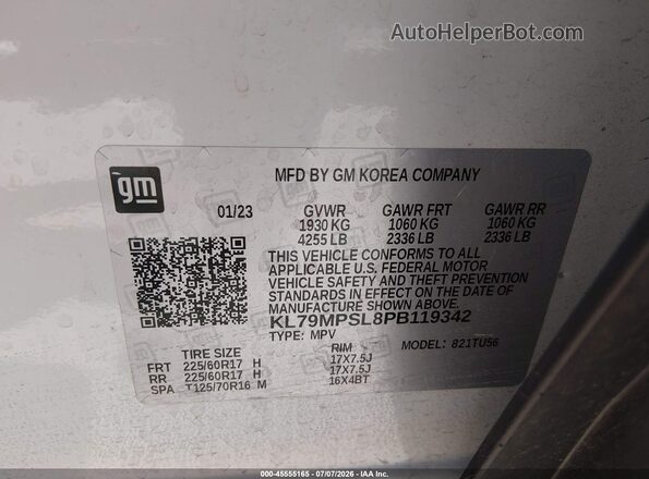 KL79MPSL8PB119342 2023 CHEVROLET TRAILBLAZER White Vista del compartimento del motor