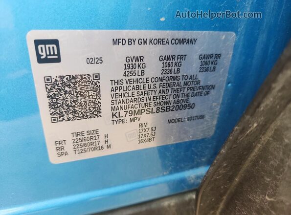 KL79MPSL8SB200950 2025 CHEVROLET TRAILBLAZER Синий Вид подкапотного пространства