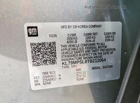 KL79MPSL8TB212064 2026 CHEVROLET TRAILBLAZER Silver VIN კოდის სტიკერის ხედი