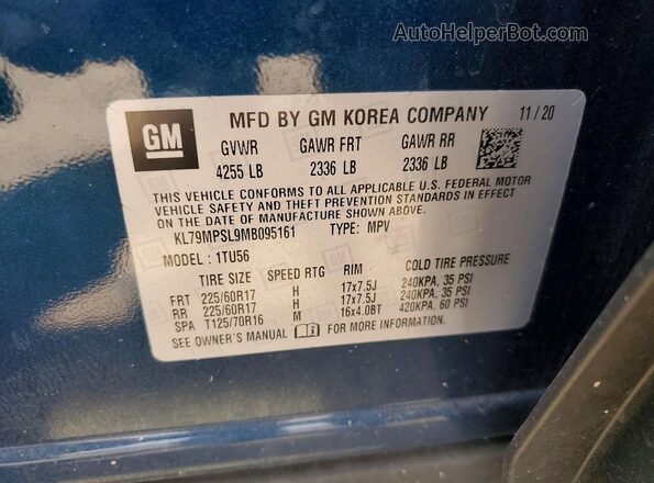 KL79MPSL9MB095161 2021 CHEVROLET TRAILBLAZER Blue Engine compartment view