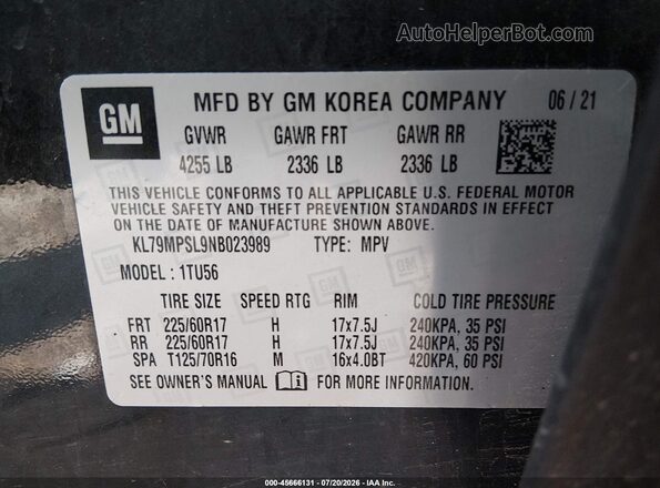 KL79MPSL9NB023989 2022 CHEVROLET TRAILBLAZER Black Widok komory silnika