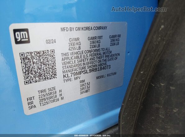 KL79MPSL9RB184073 2024 CHEVROLET TRAILBLAZER Синий Вид подкапотного пространства
