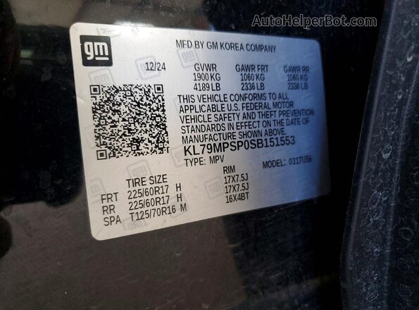 KL79MPSP0SB151553 2025 CHEVROLET TRAILBLAZER Black VIN sticker view