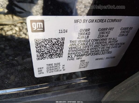 KL79MPSP3SB132785 2025 CHEVROLET TRAILBLAZER Black Vista del compartimento del motor