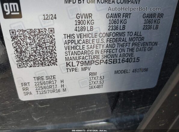 KL79MPSP4SB164015 2025 CHEVROLET TRAILBLAZER Black ძრავის განყოფილების ხედი
