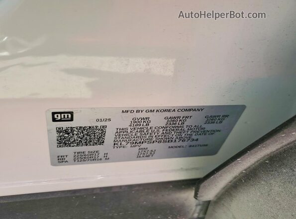 KL79MPSP8SB176734 2025 CHEVROLET TRAILBLAZER White Панорамний вид салону 360°