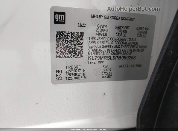 KL79MRSL0PB090253 2023 CHEVROLET TRAILBLAZER White Շարժիչի բաժամունքի տեսք