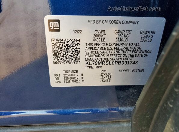 KL79MRSL0PB091743 2023 CHEVROLET TRAILBLAZER Синий Панорамный вид салона 360°