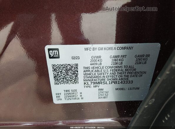 KL79MRSL1PB143333 2023 CHEVROLET TRAILBLAZER Темно-бордовый Вид подкапотного пространства