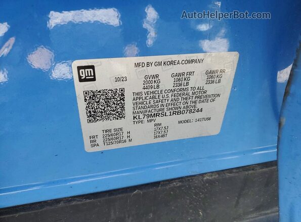 KL79MRSL1RB078244 2024 CHEVROLET TRAILBLAZER Blue Vista de la etiqueta del VIN