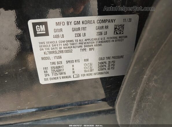 KL79MRSL2MB100552 2021 CHEVROLET TRAILBLAZER Черный Вид подкапотного пространства