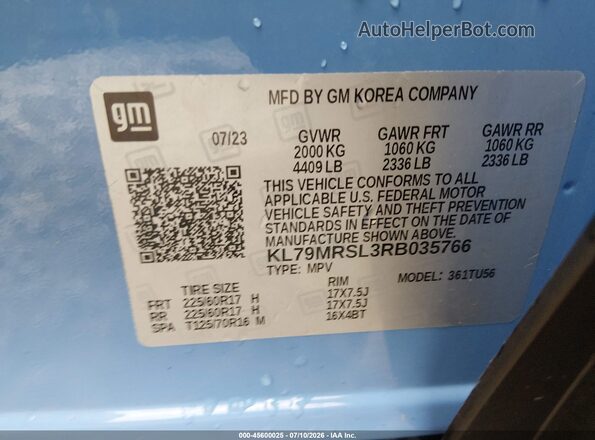 KL79MRSL3RB035766 2024 CHEVROLET TRAILBLAZER Blue Vista del compartimento del motor