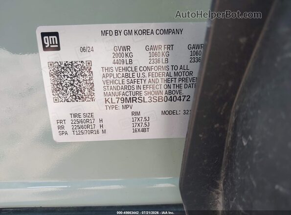 KL79MRSL3SB040472 2025 CHEVROLET TRAILBLAZER Green Vista del compartimento del motor