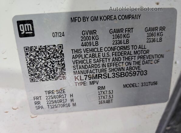 KL79MRSL3SB059703 2025 CHEVROLET TRAILBLAZER White Widok komory silnika