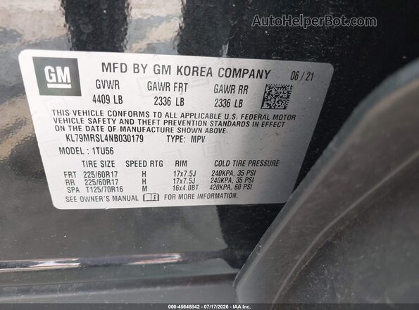 KL79MRSL4NB030179 2022 CHEVROLET TRAILBLAZER Black Շարժիչի բաժամունքի տեսք