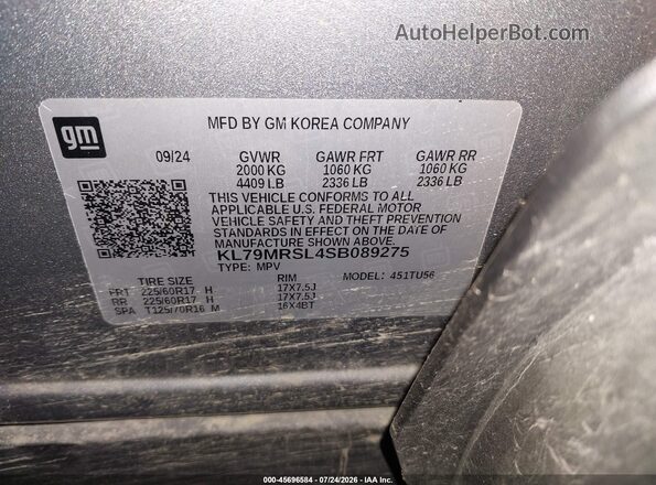 KL79MRSL4SB089275 2025 CHEVROLET TRAILBLAZER Gray Engine compartment view