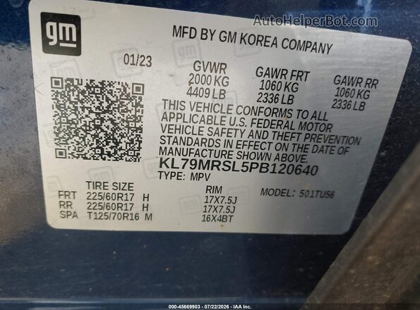 KL79MRSL5PB120640 2023 CHEVROLET TRAILBLAZER Blue Вид підкапотного простору