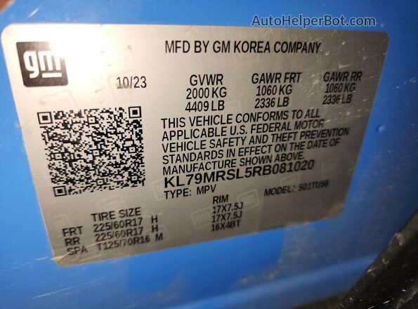 KL79MRSL5RB081020 2024 CHEVROLET TRAILBLAZER Blue VIN sticker view