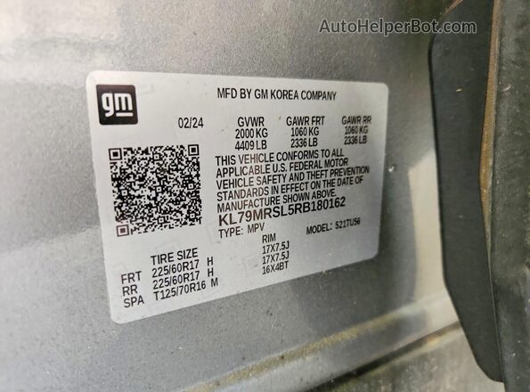 KL79MRSL5RB180162 2024 CHEVROLET TRAILBLAZER Gray Շարժիչի բաժամունքի տեսք