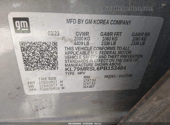 KL79MRSL6PB153484 2023 CHEVROLET TRAILBLAZER Gray Engine compartment view