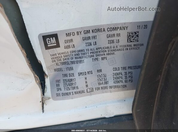 KL79MRSL7MB101891 2021 CHEVROLET TRAILBLAZER White Вид підкапотного простору