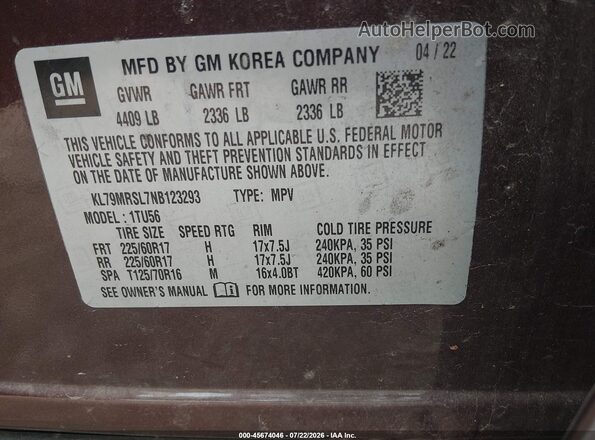 KL79MRSL7NB123293 2022 CHEVROLET TRAILBLAZER Purple Widok komory silnika