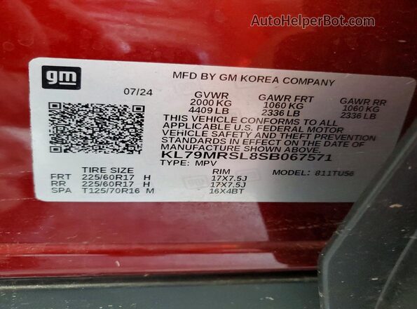 KL79MRSL8SB067571 2025 CHEVROLET TRAILBLAZER Red Vista de la etiqueta del VIN