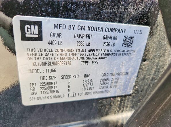 KL79MRSL9MB097178 2021 CHEVROLET TRAILBLAZER Black 360 interior view