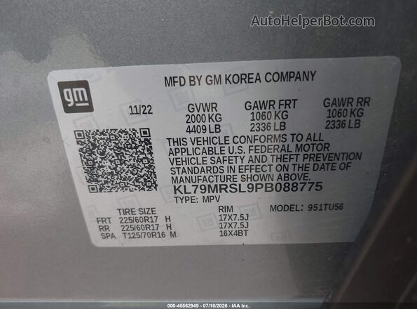KL79MRSL9PB088775 2023 CHEVROLET TRAILBLAZER Gray ძრავის განყოფილების ხედი