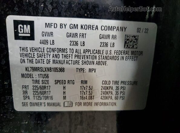 KL79MRSLXNB105368 2022 CHEVROLET TRAILBLAZER Black Widok wnętrza 360 stopni