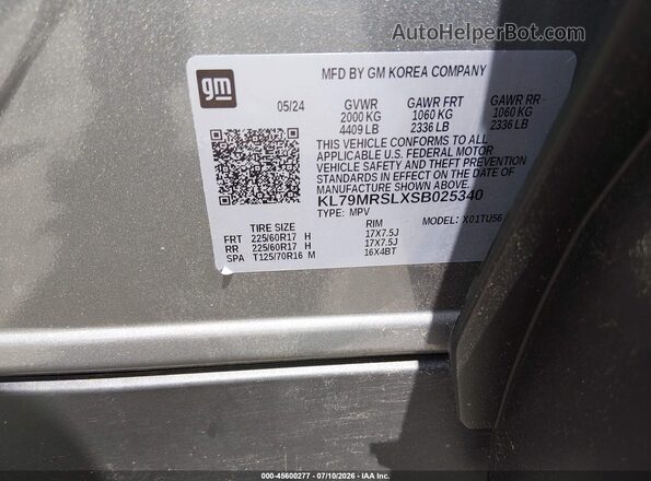 KL79MRSLXSB025340 2025 CHEVROLET TRAILBLAZER Gray ძრავის განყოფილების ხედი