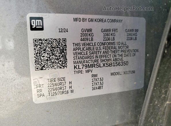 KL79MRSLXSB156350 2025 CHEVROLET TRAILBLAZER Silver VIN კოდის სტიკერის ხედი