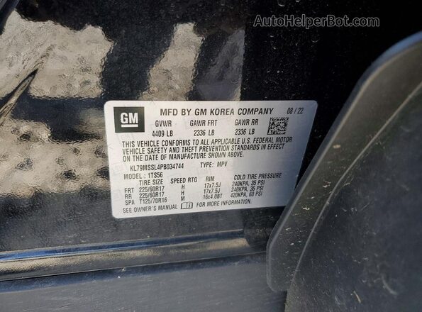 KL79MSSL4PB034744 2023 CHEVROLET TRAILBLAZER Черный Вид наклейки с VIN-кодом