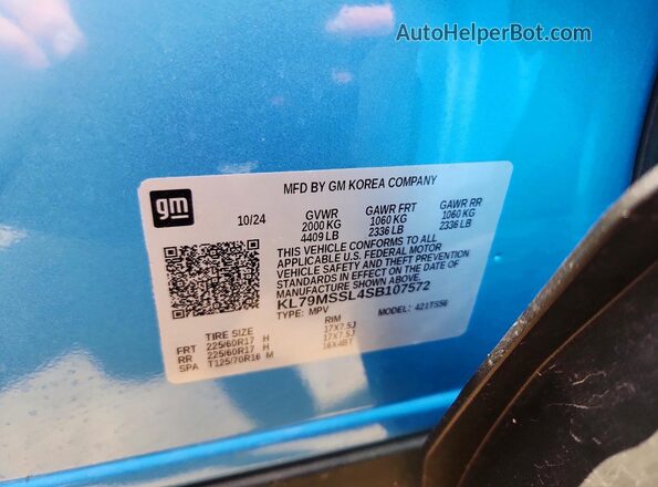 KL79MSSL4SB107572 2025 CHEVROLET TRAILBLAZER Blue ძრავის განყოფილების ხედი