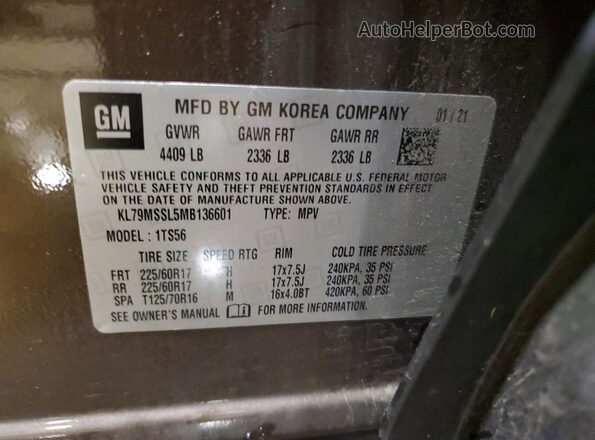 KL79MSSL5MB136601 2021 CHEVROLET TRAILBLAZER Brown VIN sticker view