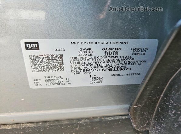 KL79MSSL6PB119679 2023 CHEVROLET TRAILBLAZER Gray VIN კოდის სტიკერის ხედი