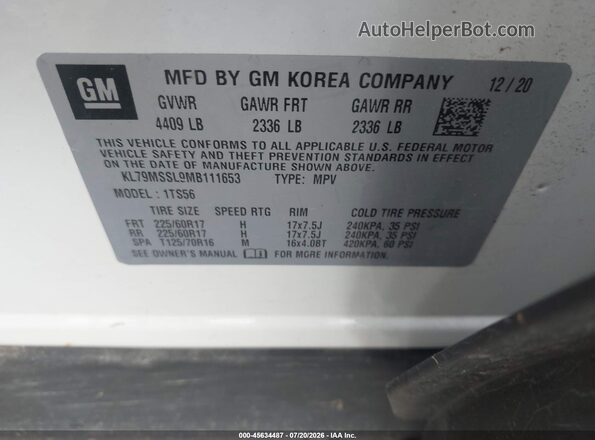 KL79MSSL9MB111653 2021 CHEVROLET TRAILBLAZER White ძრავის განყოფილების ხედი