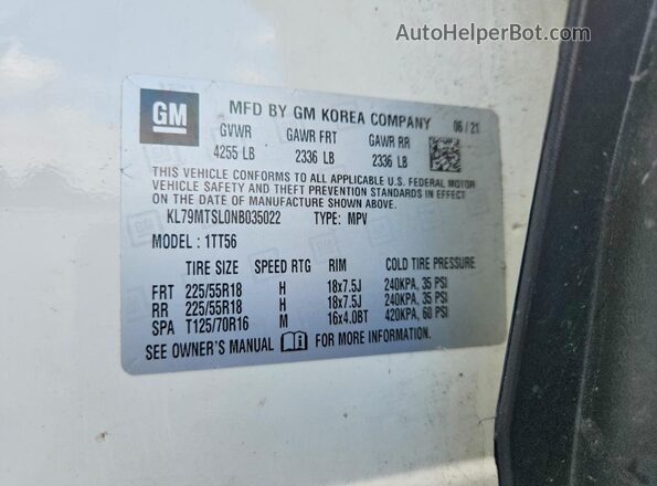 KL79MTSL0NB035022 2022 CHEVROLET TRAILBLAZER White VIN կոդի պիտակի տեսք