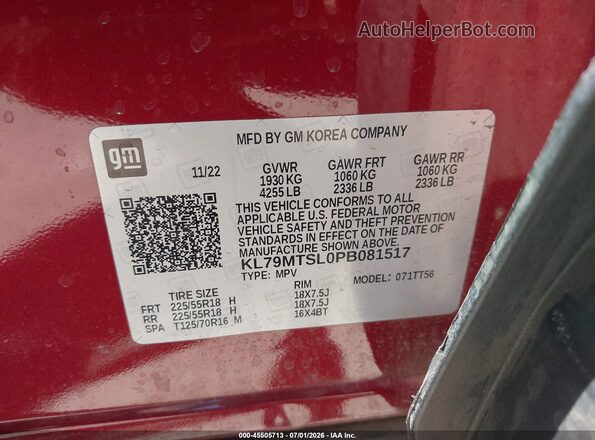 KL79MTSL0PB081517 2023 CHEVROLET TRAILBLAZER Red Vista del compartimento del motor