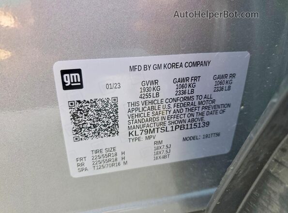 KL79MTSL1PB115139 2023 CHEVROLET TRAILBLAZER Gray VIN კოდის სტიკერის ხედი