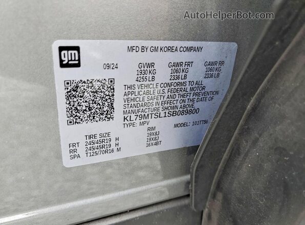 KL79MTSL1SB089800 2025 CHEVROLET TRAILBLAZER Gray VIN sticker view