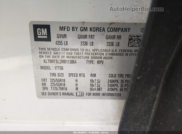 KL79MTSL2MB113864 2021 CHEVROLET TRAILBLAZER White Vista del compartimento del motor