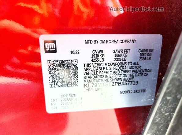 KL79MTSL2PB057719 2023 CHEVROLET TRAILBLAZER Red VIN კოდის სტიკერის ხედი