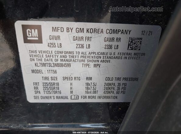 KL79MTSL3NB084599 2022 CHEVROLET TRAILBLAZER Black Engine compartment view