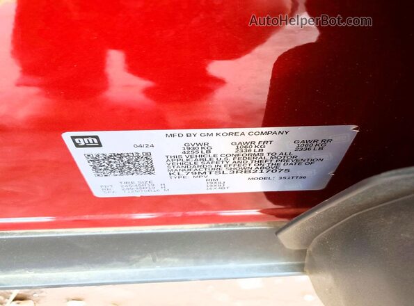 KL79MTSL3RB217075 2024 CHEVROLET TRAILBLAZER Maroon Вид наклейки з VIN-кодом