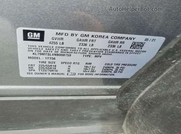 KL79MTSL4NB008759 2022 CHEVROLET TRAILBLAZER Charcoal სალონის 360-გრადუსიანი ხედი