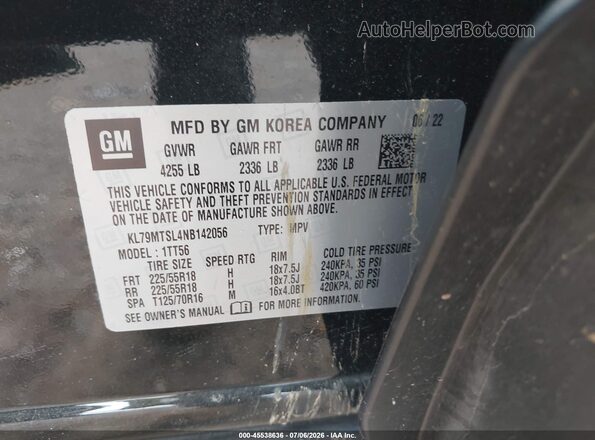 KL79MTSL4NB142056 2022 CHEVROLET TRAILBLAZER Black Engine compartment view