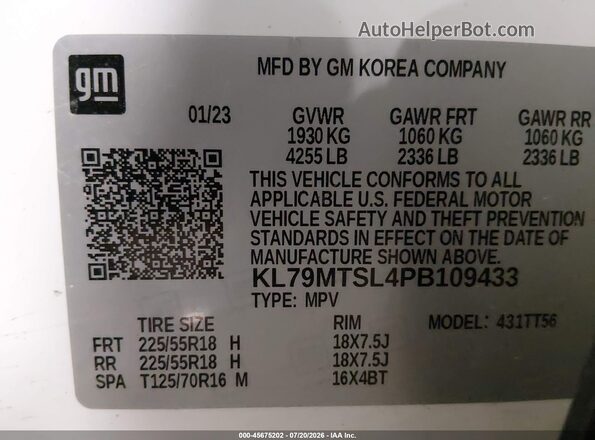 KL79MTSL4PB109433 2023 CHEVROLET TRAILBLAZER White Vista del compartimento del motor
