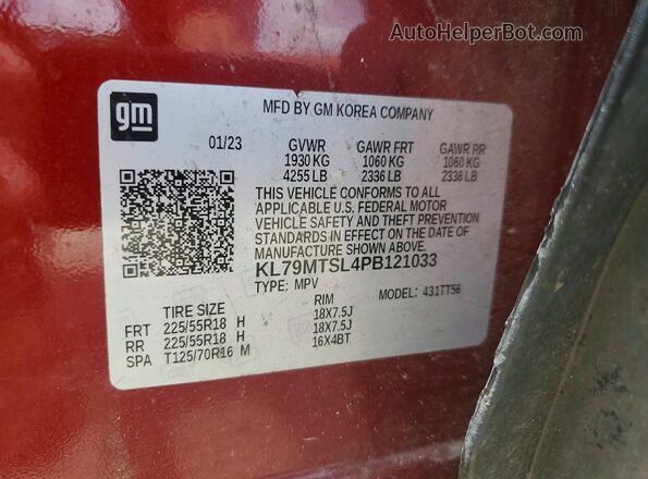 KL79MTSL4PB121033 2023 CHEVROLET TRAILBLAZER Red Vista del compartimento del motor